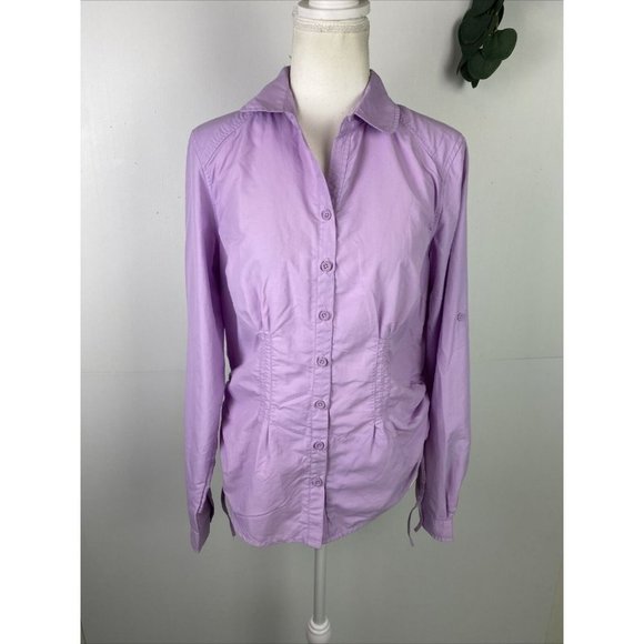 Kathmandu Tops - Kathmandu Size 10 Lilac Button up Shirt Long Sleeves Fitted Adjustable sides